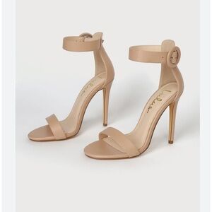 Lulu's Saylana Light Nude Ankle Strap Heels Women's Size 10 Stiletto Open Toe